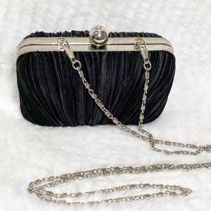 Lulu Townsend Evening Clutch Bag Snap Lock Crystal Pleated Satin Chain Handle